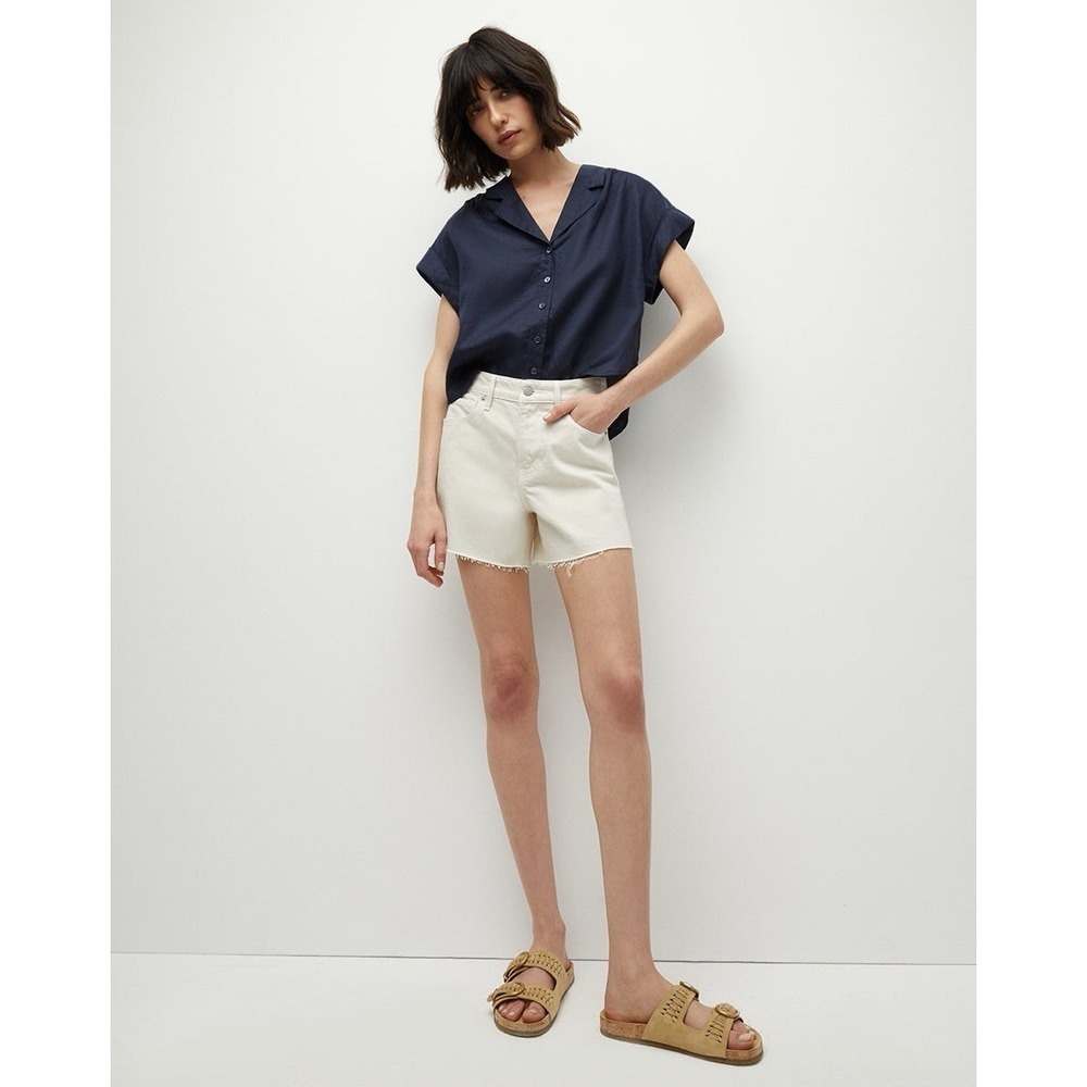 Veronica Beard Jeans Ellis Mid Rise Short Ecru Off-White Button Fly Size 30 NEW